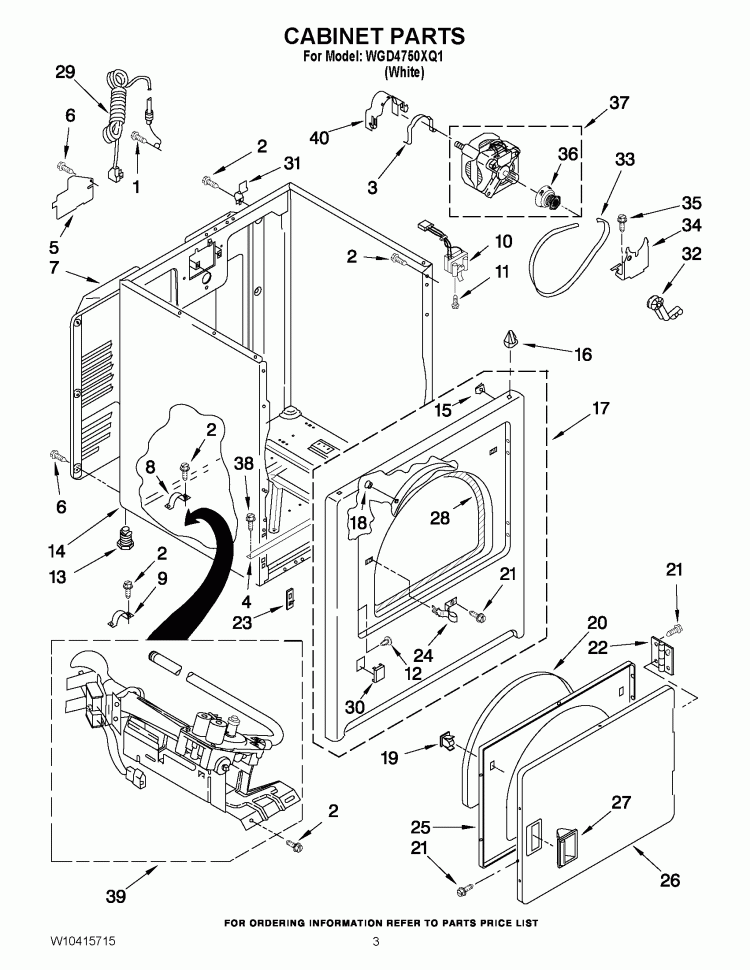 CABINET PARTS Diagram and Parts List for WGD4750XQ1  Whirlpool Dryer