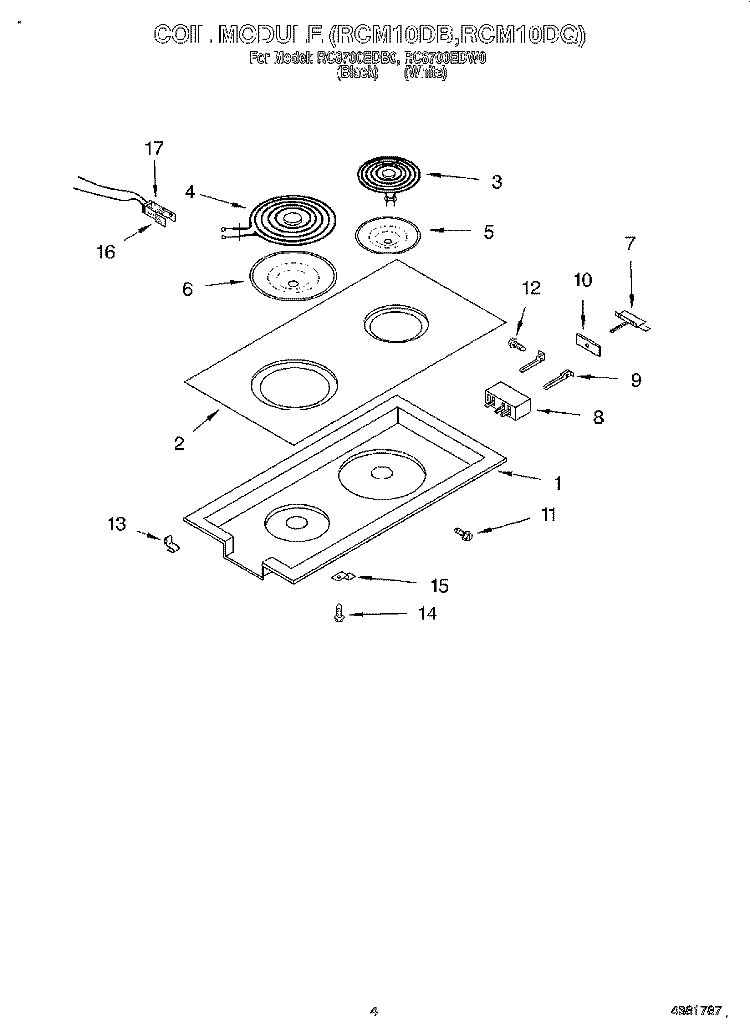 COIL MODULE (RCM10DB, RCM10DQ) Diagram and Parts List for RC8700EDB0  Whirlpool Cooktop