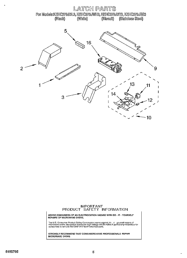 LATCH Diagram and Parts List for KEHC379JBL3  KitchenAid Microwave Oven Combo