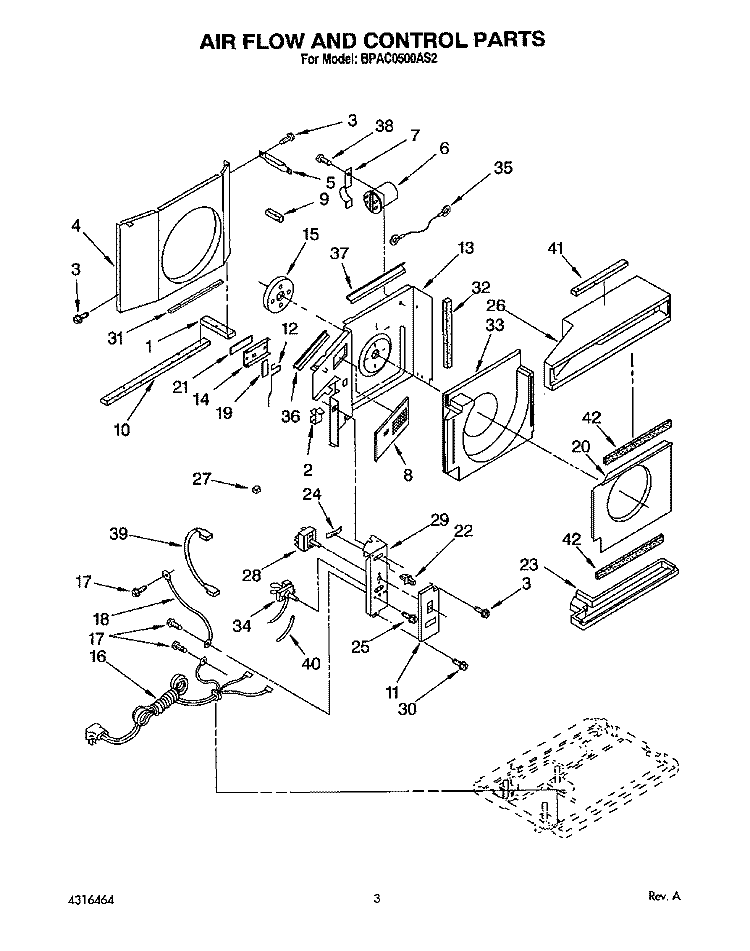 AIR FLOW AND CONTROL Diagram and Parts List for BPAC0500AS2  KitchenAid Air Conditioner