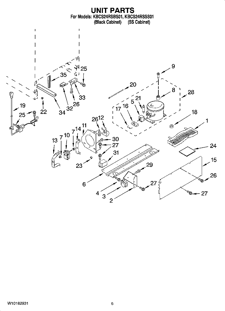 UNIT PARTS Diagram and Parts List for KBCS24RSBS01  KitchenAid Wine and Beverage Cooler