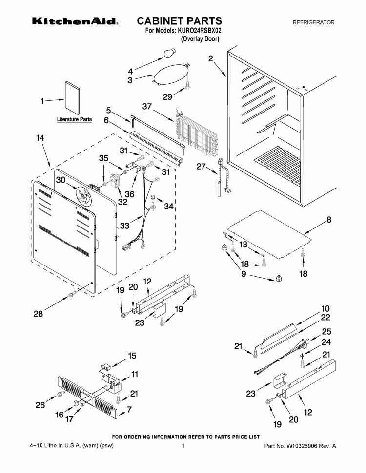 CABINET PARTS Diagram and Parts List for KURO24RSBX02  KitchenAid Refrigerator