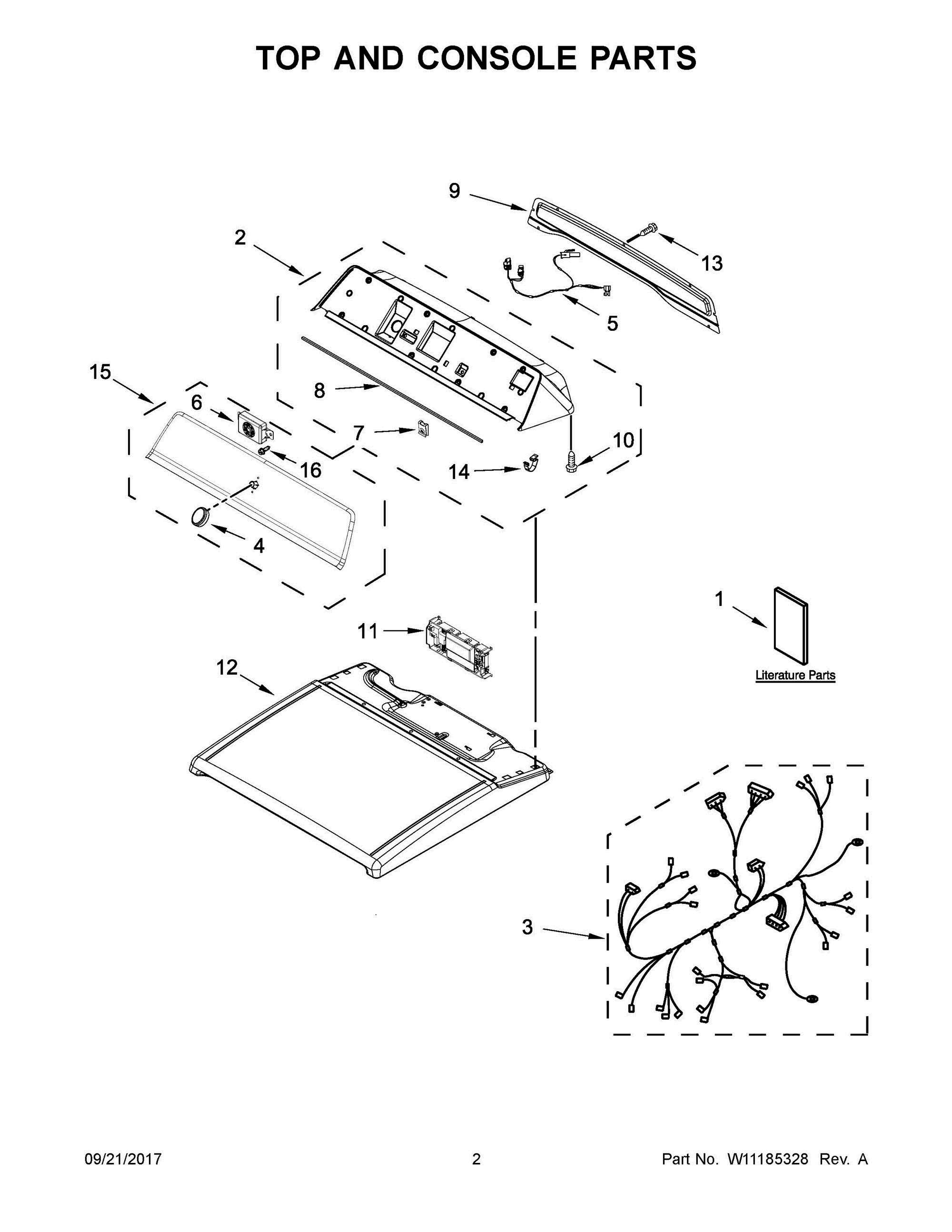 02 - TOP AND CONSOLE PARTS Diagram and Parts List for MGDB835DC4  Whirlpool Dryer