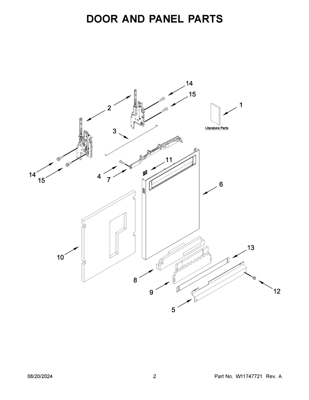 02 - Door And Panel Parts Diagram and Parts List for KDPM804KBS3  Whirlpool Dishwasher
