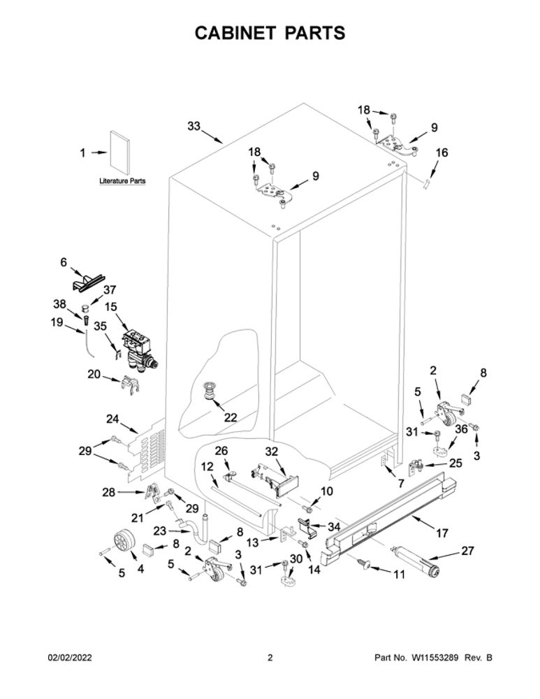 Cabinet Parts 1 Diagram and Parts List for WRS315SDHM08  Whirlpool Refrigerator