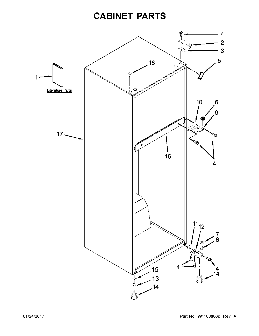 Cabinet parts Diagram and Parts List for 10676393413  Kenmore Refrigerator