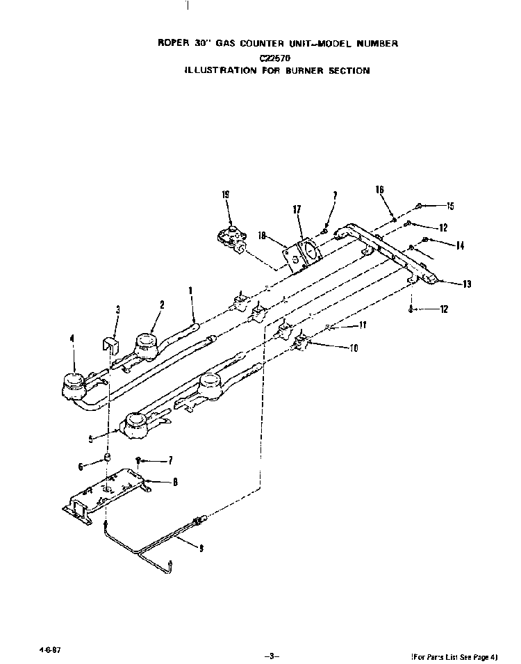 Burners Diagram and Parts List for C2257*0  Roper Cooktop