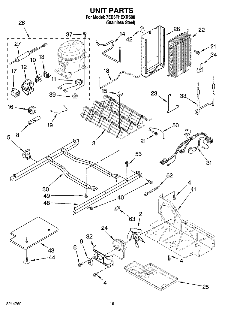 UNIT PARTS Diagram and Parts List for 7ED5FHEXRS00  Whirlpool Refrigerator