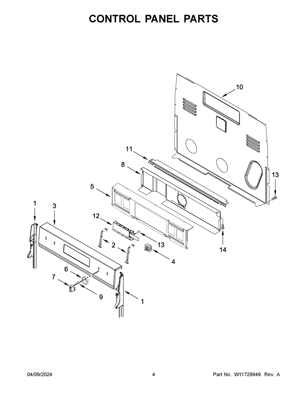 Control Panel Parts Diagram and Parts List for YWFE775H0HB5  Whirlpool Range