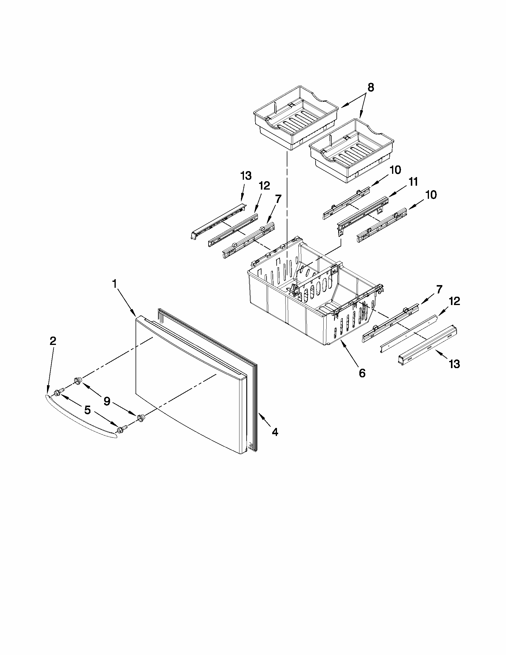 Freezer Door Parts Diagram and Parts List for 59679243013  Kenmore Refrigerator