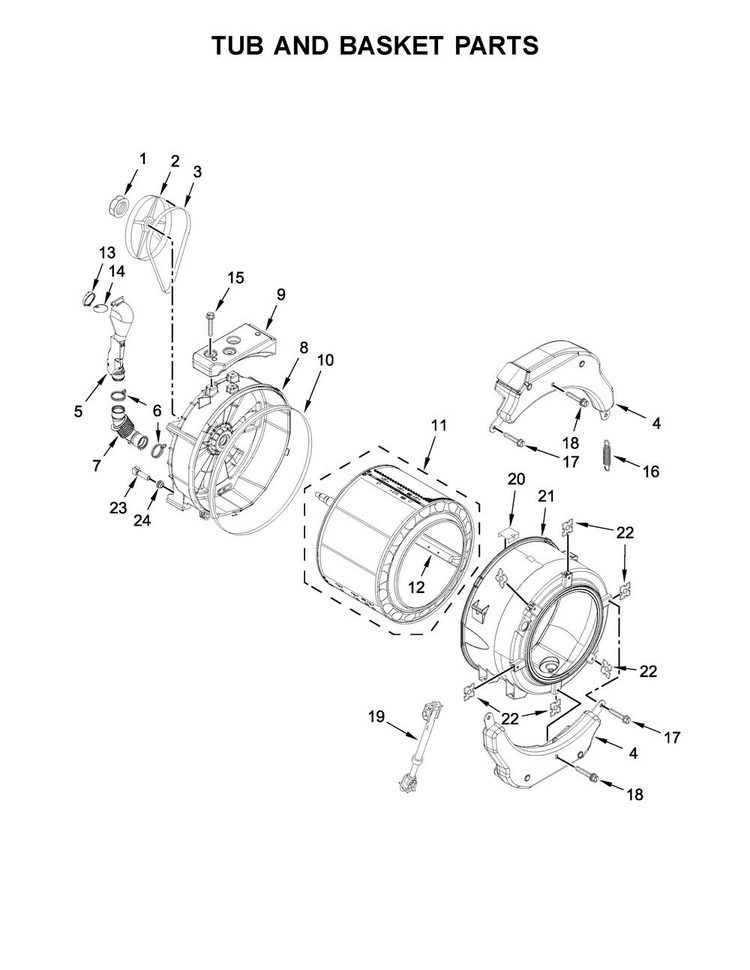 Tub And Basket Parts Diagram and Parts List for CHW9160GW0  Whirlpool Washer