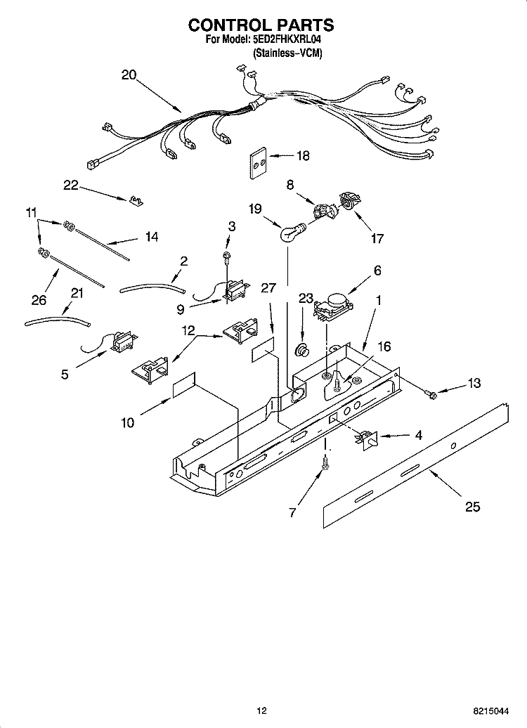 CONTROL PARTS Diagram and Parts List for 5ED2FHKXRL04  Whirlpool Refrigerator