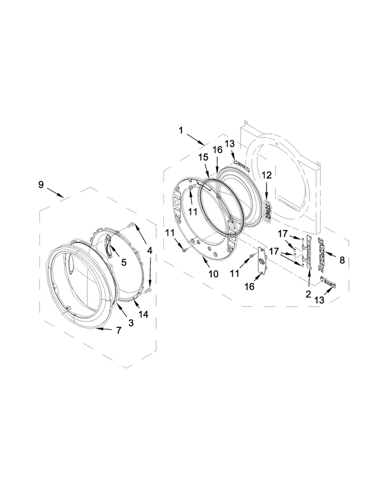 Door Parts Diagram and Parts List for WGD98HEBU0  Whirlpool Dryer