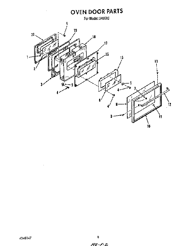 Oven Door Diagram and Parts List for 2496*2  Roper Range