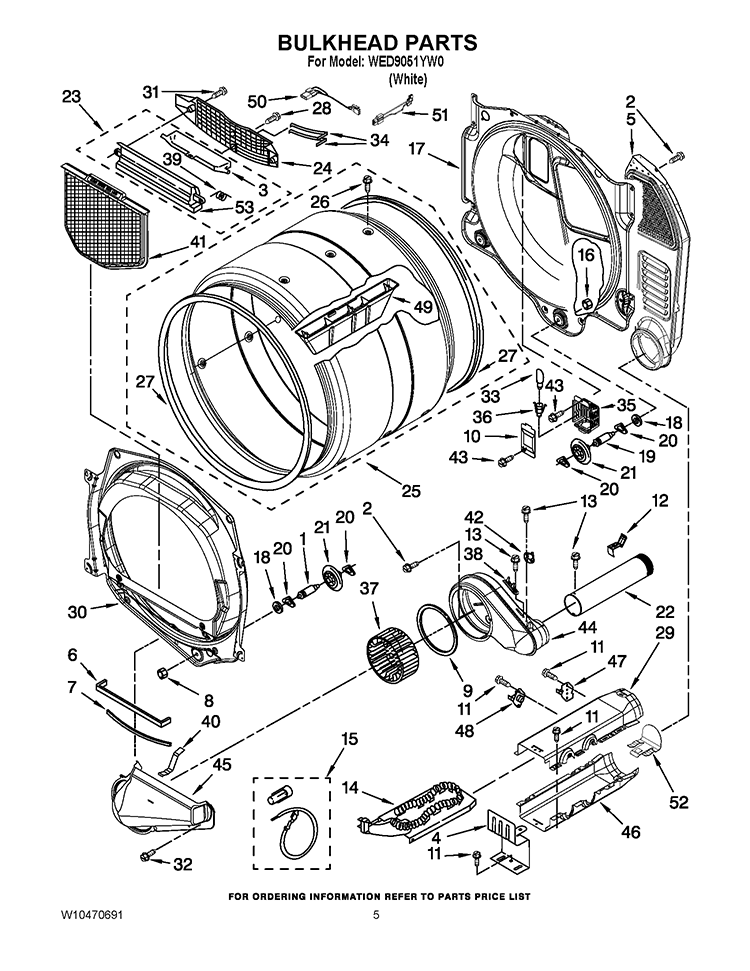 BULKHEAD PARTS Diagram and Parts List for WED9051YW0  Whirlpool Dryer