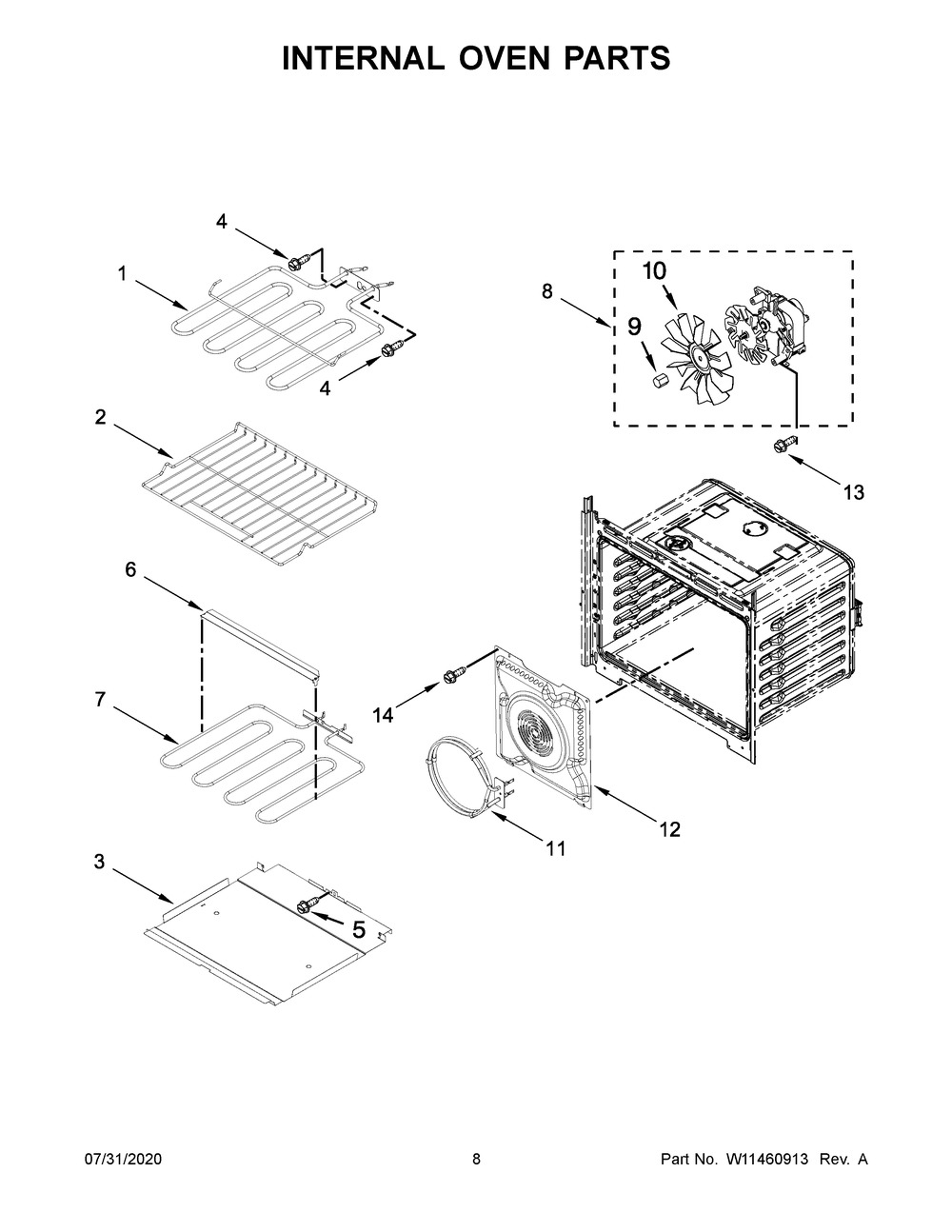 Internal Oven Parts Diagram and Parts List for WOS72EC7HS02  Whirlpool Wall Oven