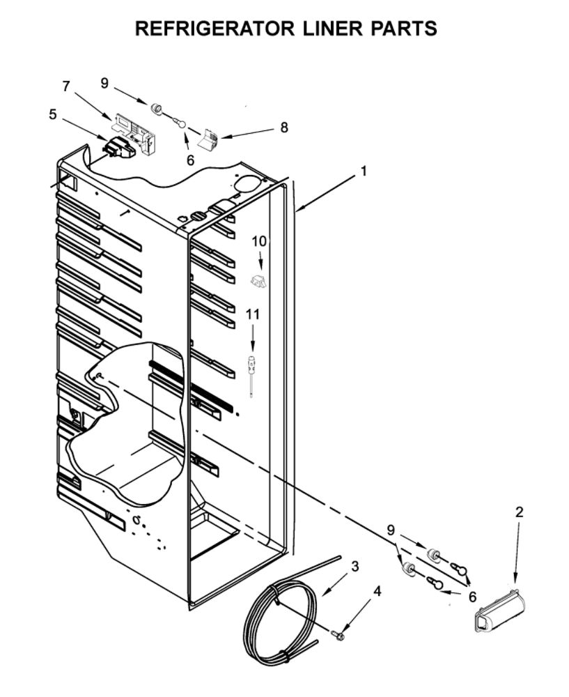 Refrigerator Liner Parts Diagram and Parts List for 10651759710  Kenmore Refrigerator