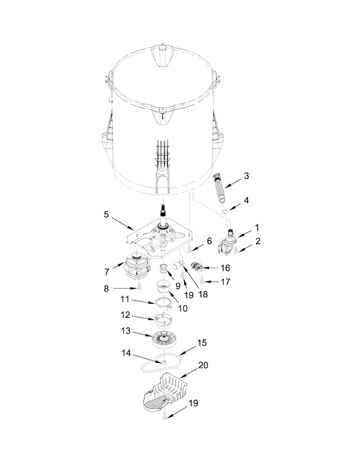 Gearcase, Motor And Pump Parts Diagram and Parts List for 11022342511  Kenmore Washer