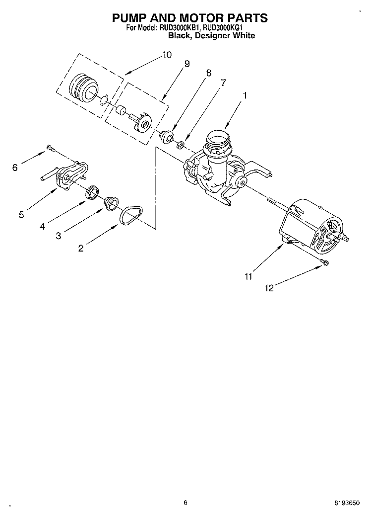 PUMP AND MOTOR Diagram and Parts List for RUD3000KB1  Roper Dishwasher