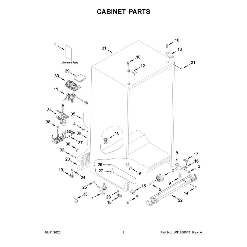 Cabinet Parts Diagram and Parts List for WRSC6536RZ00  Whirlpool Refrigerator