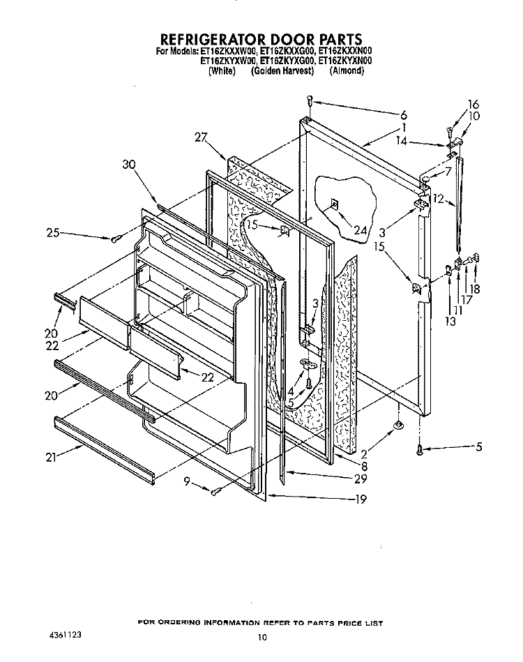 REFRIGERATOR DOOR, LIT/OPTIONAL Diagram and Parts List for ET16ZKYXG00  Whirlpool Refrigerator