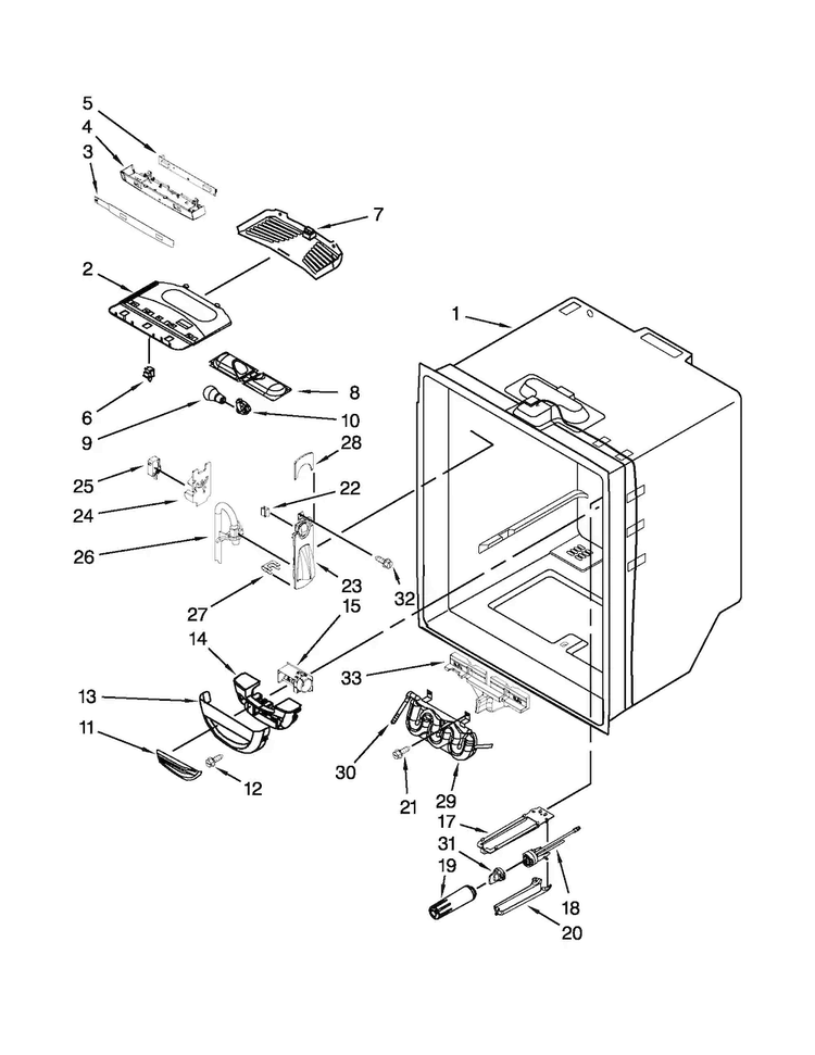 Refrigerator Liner Parts Diagram and Parts List for 10672003016  Kenmore Refrigerator