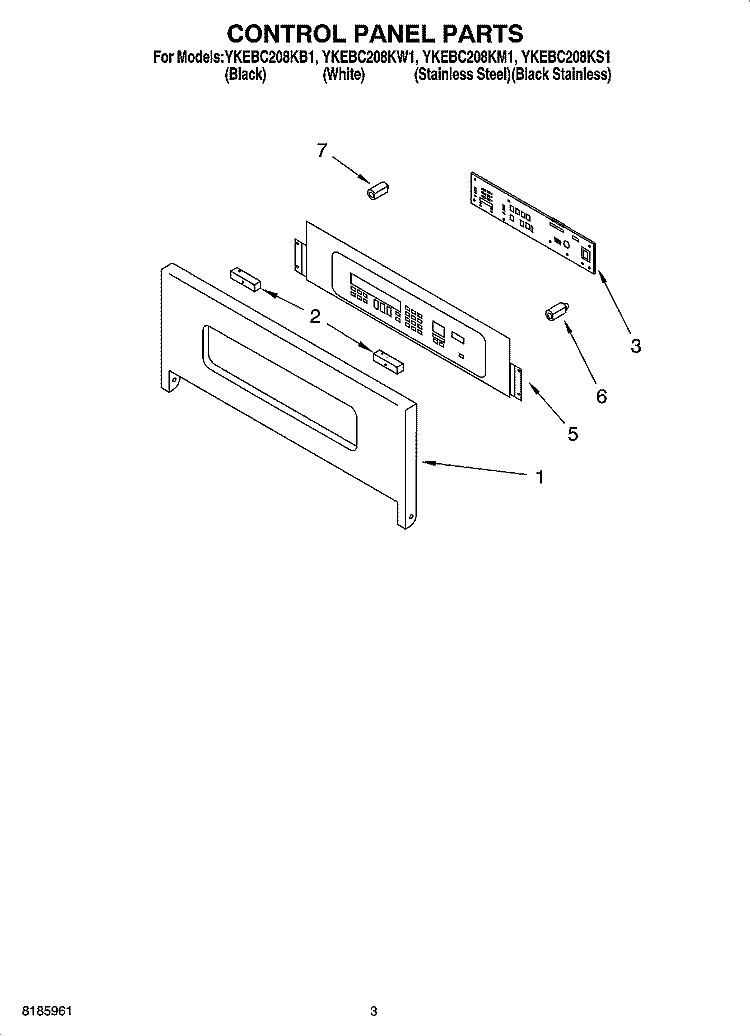 CONTROL PANEL PARTS Diagram and Parts List for YKEBC208KW1  KitchenAid Wall Oven