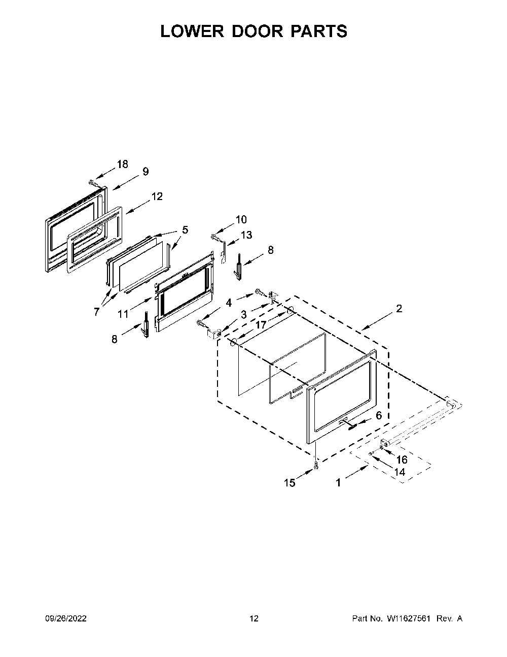Lower Door Parts Diagram and Parts List for YKFID500ESS5  KitchenAid Range