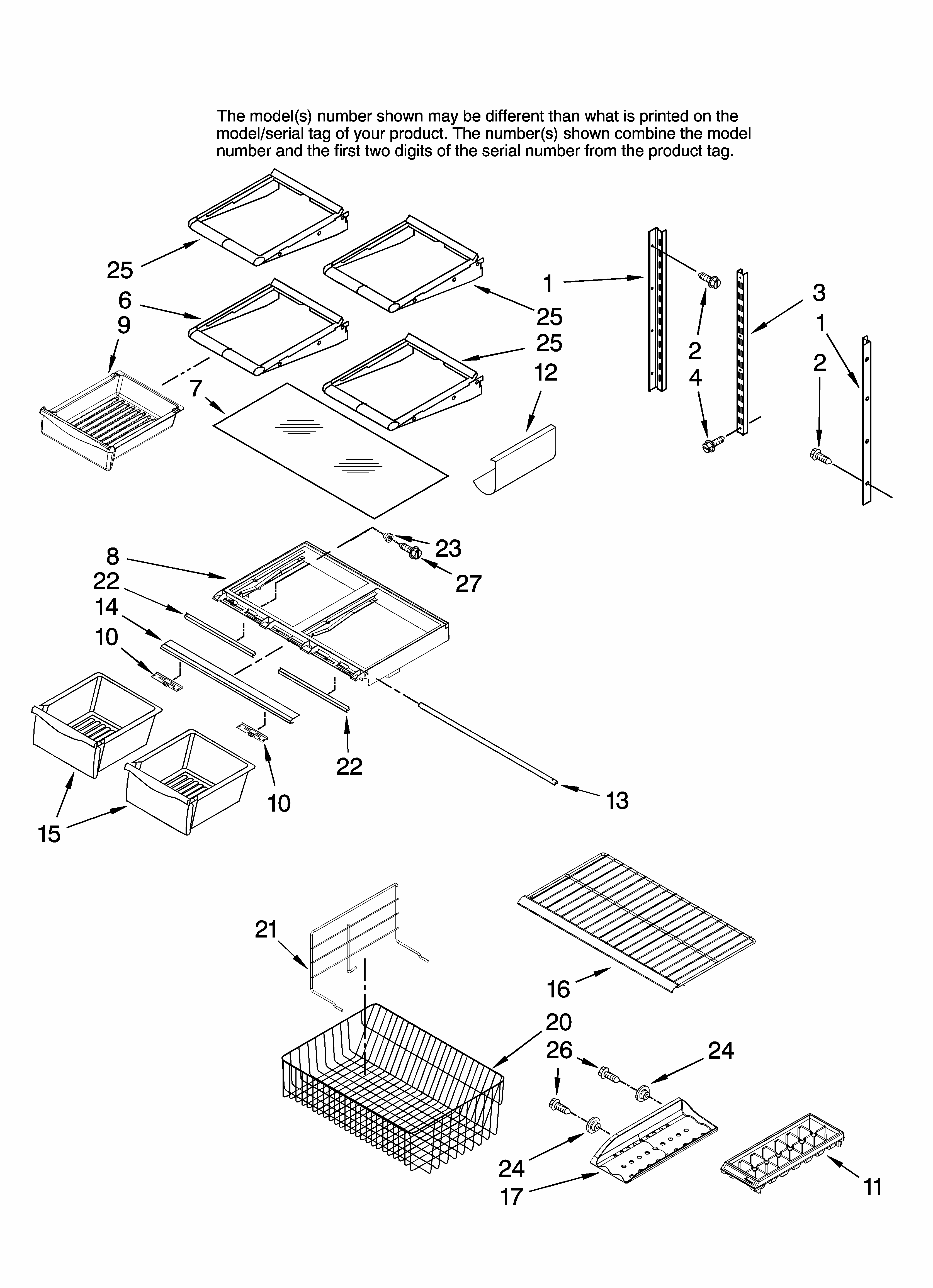 Shelf Parts Diagram and Parts List for GB9SHKXMQ12  Whirlpool Refrigerator