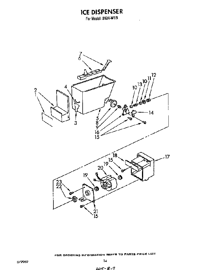 Ice Dispenser Diagram and Parts List for 8624*1B  Roper Refrigerator
