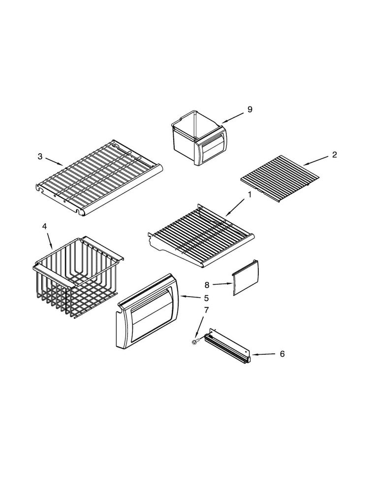 Freezer Shelf Parts Diagram and Parts List for KSSC48FTS20  KitchenAid Refrigerator
