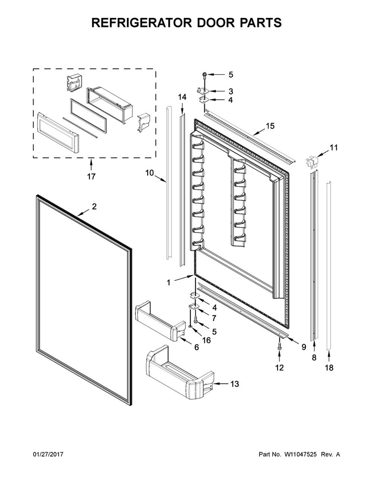 Refrigerator Door Parts Diagram and Parts List for KBBR306EPA01  KitchenAid Refrigerator