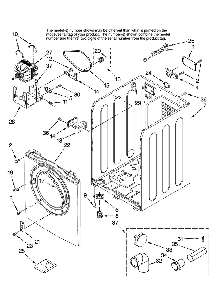 Cabinet Parts Diagram and Parts List for YIED7200TW10  Inglis Dryer
