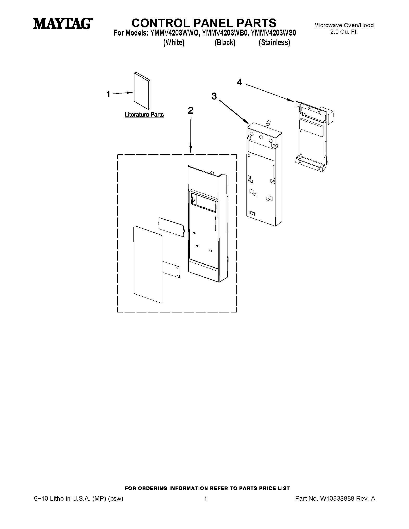 01 - CONTROL PANEL PARTS Diagram and Parts List for YMMV4203WS0  Whirlpool Microwave