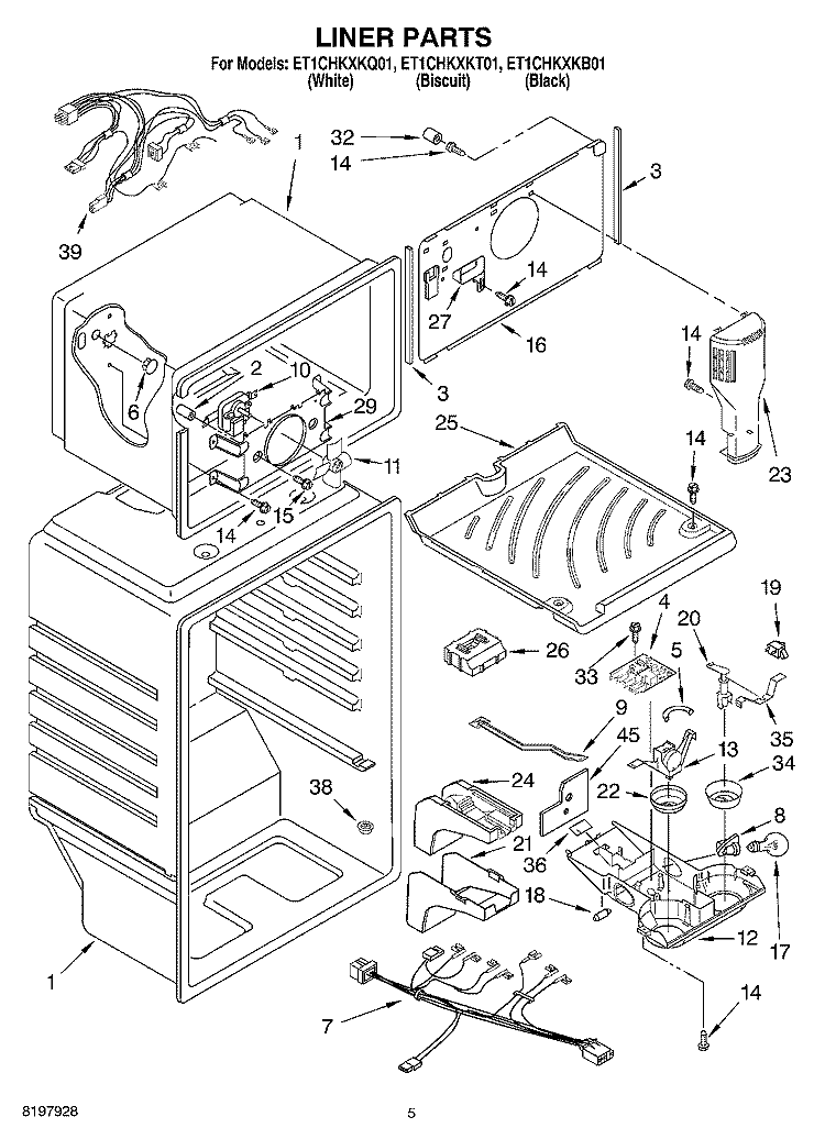 LINER Diagram and Parts List for ET1CHKXKQ01  Whirlpool Refrigerator
