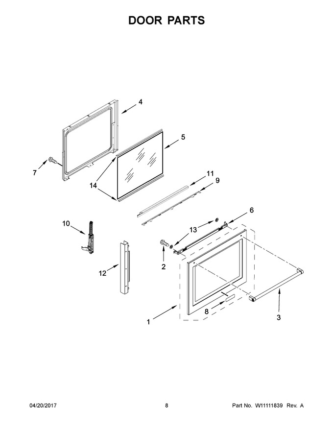 Door Parts Diagram and Parts List for YKFEG510ESS2  KitchenAid Range