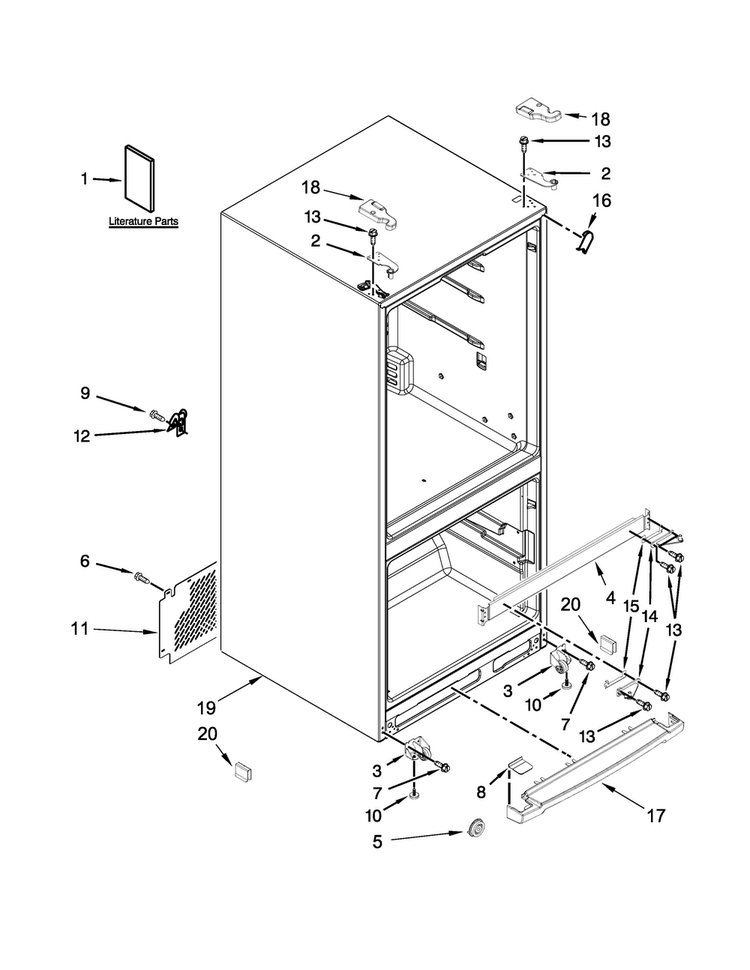 Cabinet Parts Diagram and Parts List for WRF560SFYB02  Whirlpool Refrigerator
