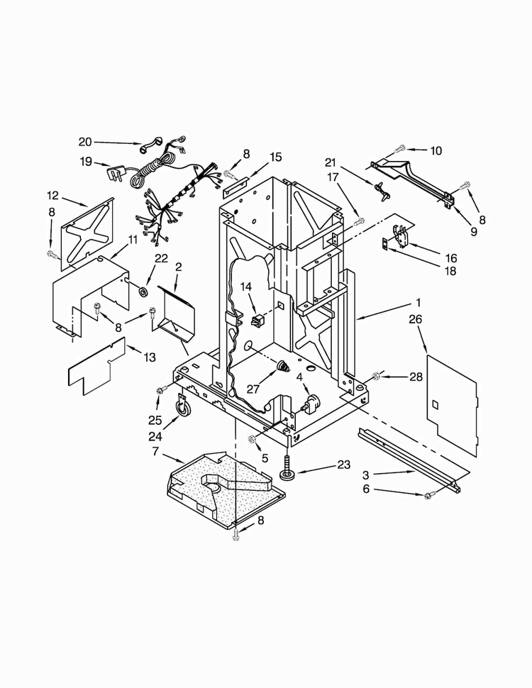 Frame Parts Diagram and Parts List for KTTS505EWH0  KitchenAid Trash Compactor
