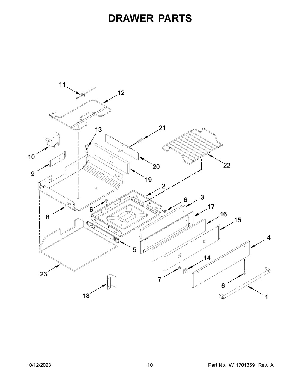 Drawer Parts Diagram and Parts List for KSGB900ESS9  KitchenAid Range