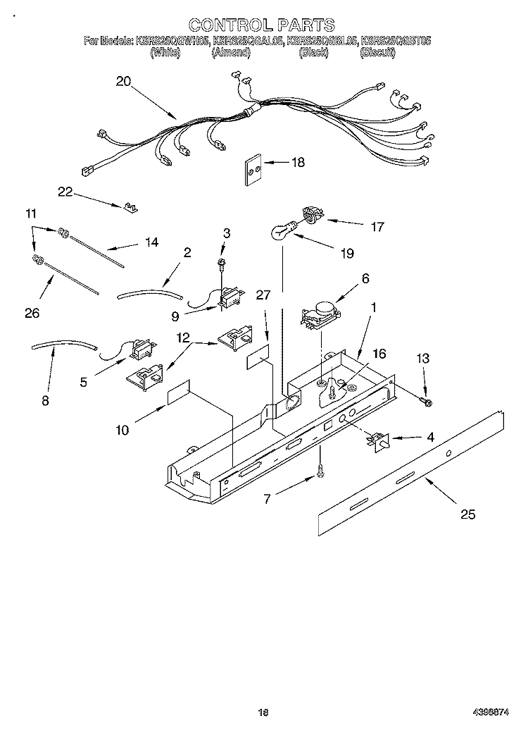 CONTROL Diagram and Parts List for KSRS25QGWH05  KitchenAid Refrigerator