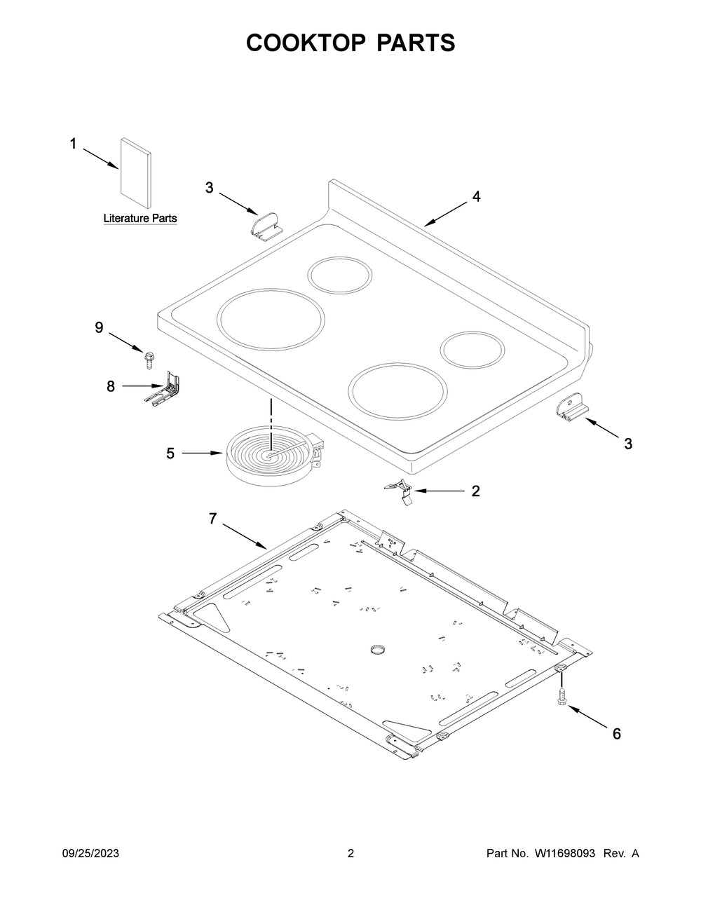 Cooktop Parts Diagram and Parts List for WFE515S0JS4  Whirlpool Range