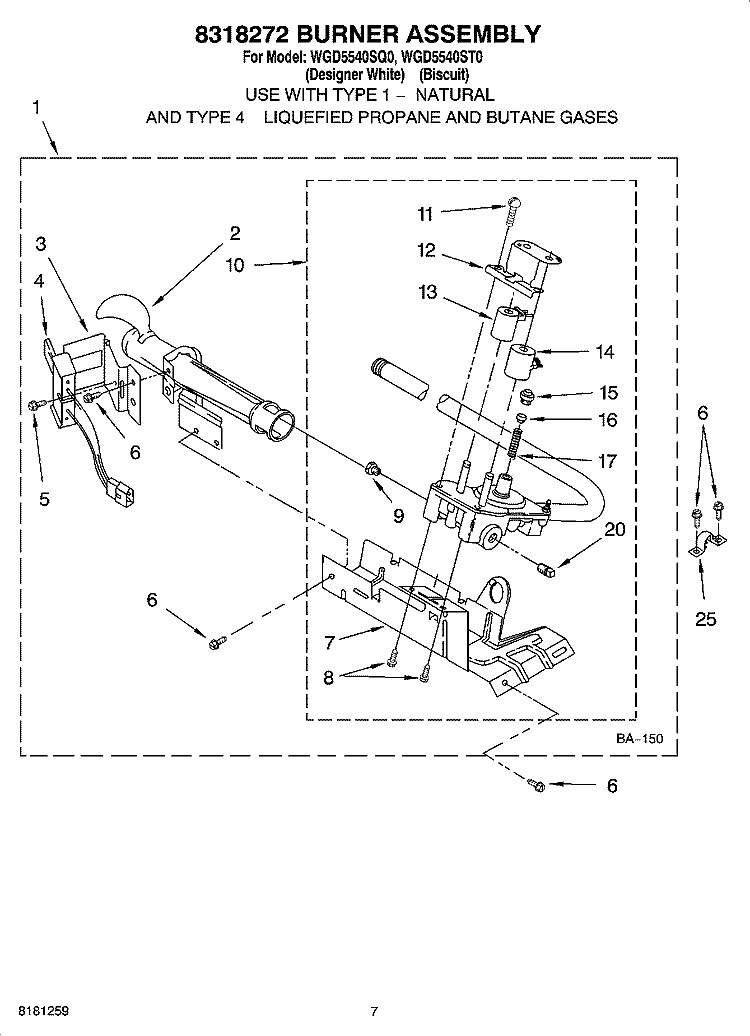 8318272 BURNER ASSEMBLY, OPTIONAL PARTS (NOT INCLUDED) Diagram and Parts List for WGD5540ST0  Whirlpool Dryer