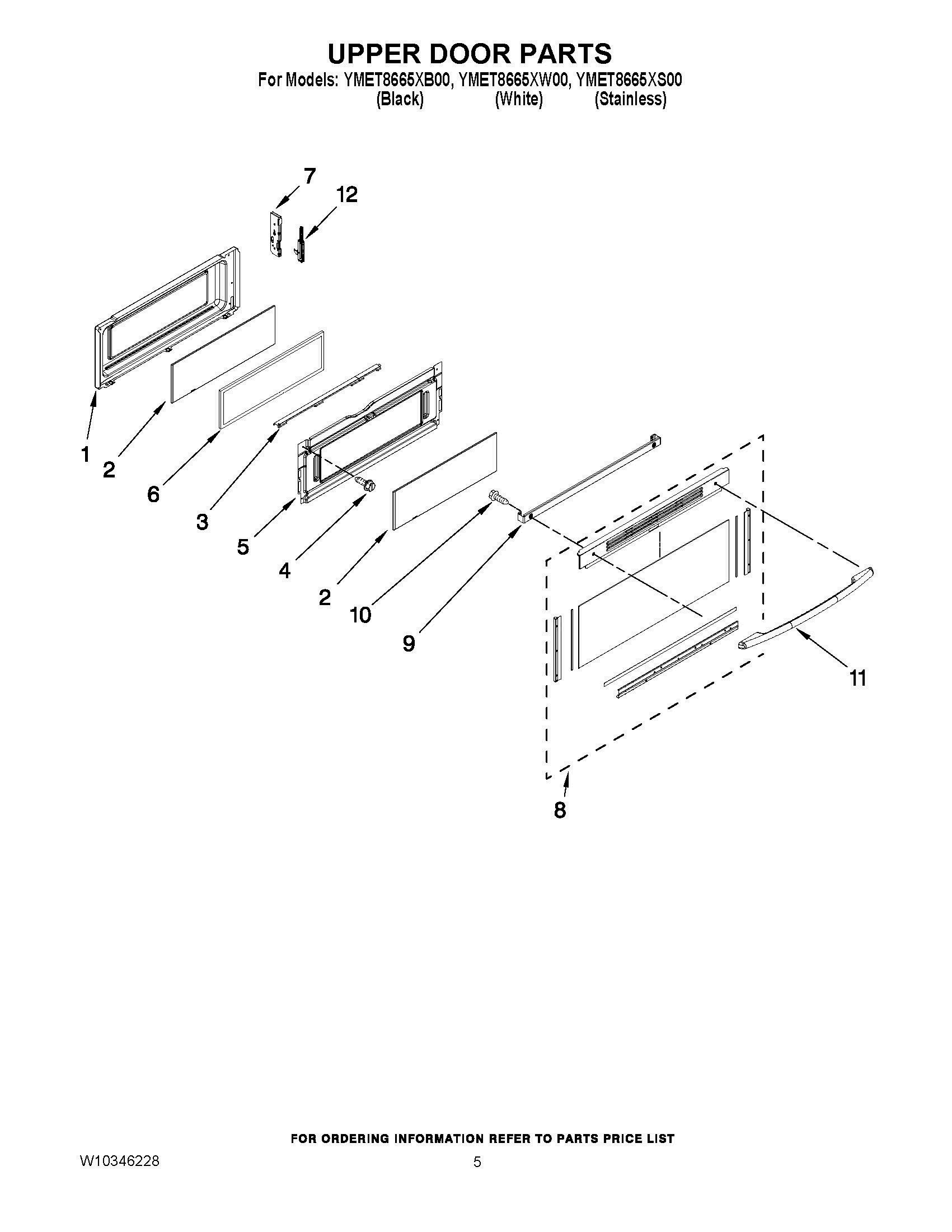04 - UPPER DOOR PARTS Diagram and Parts List for YMET8665XS00  Whirlpool Range