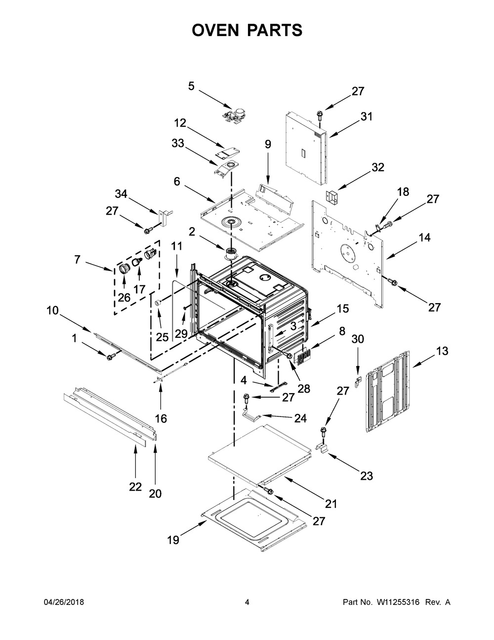 Oven Parts Diagram and Parts List for WOS51EC7AW05  Whirlpool Wall Oven