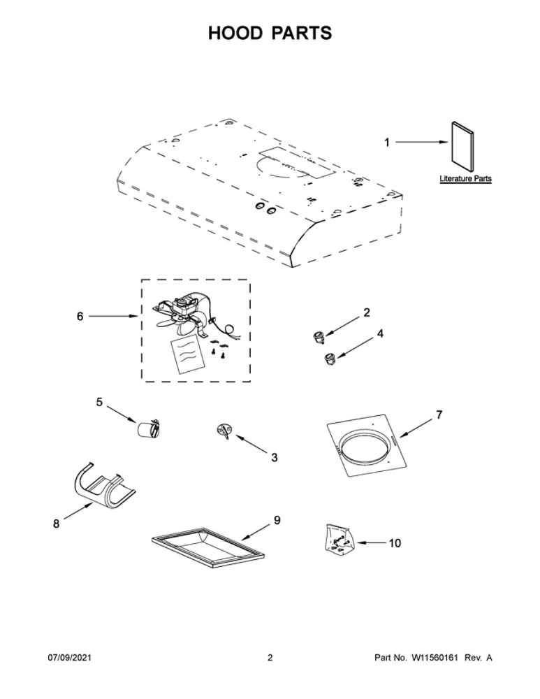 Hood Parts Diagram and Parts List for UXT2030ADB1  Whirlpool Range Hood