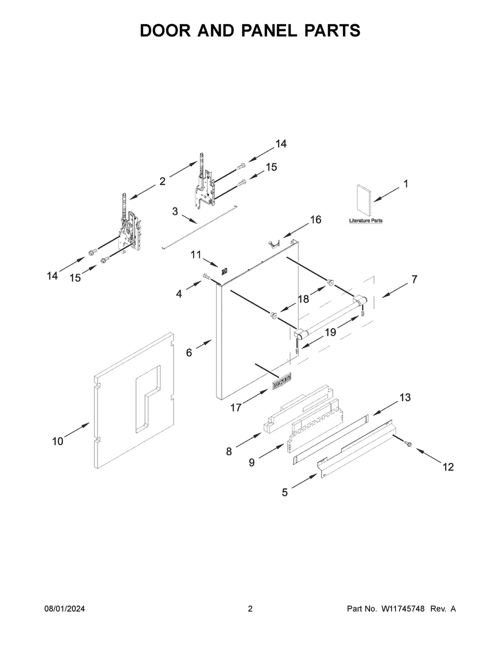 02 - Door And Panel Parts Diagram and Parts List for MDB9979SKZ3  Whirlpool Dishwasher