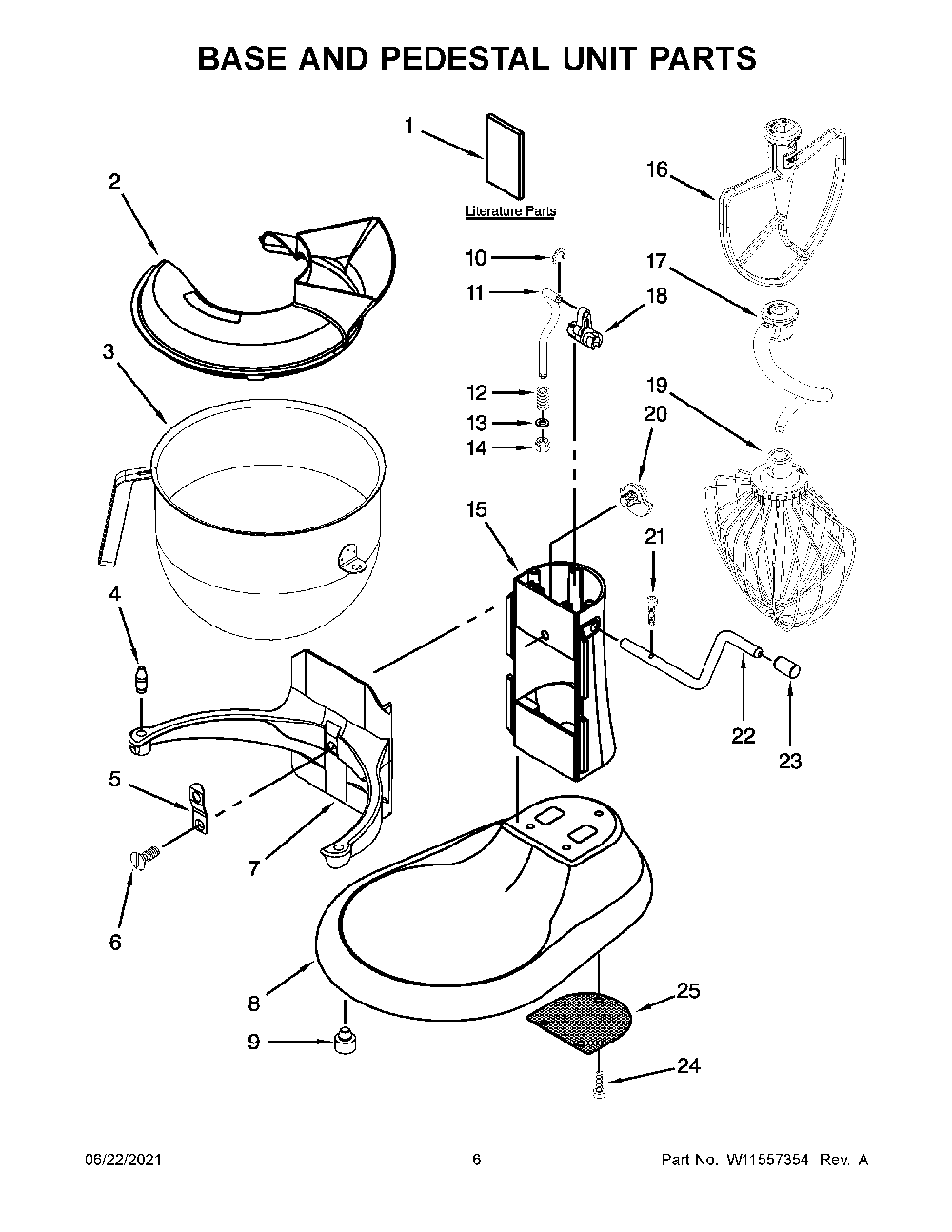 Base And Pedestal Unit Parts Diagram and Parts List for 5KSM7591XDWH0  KitchenAid Mixer