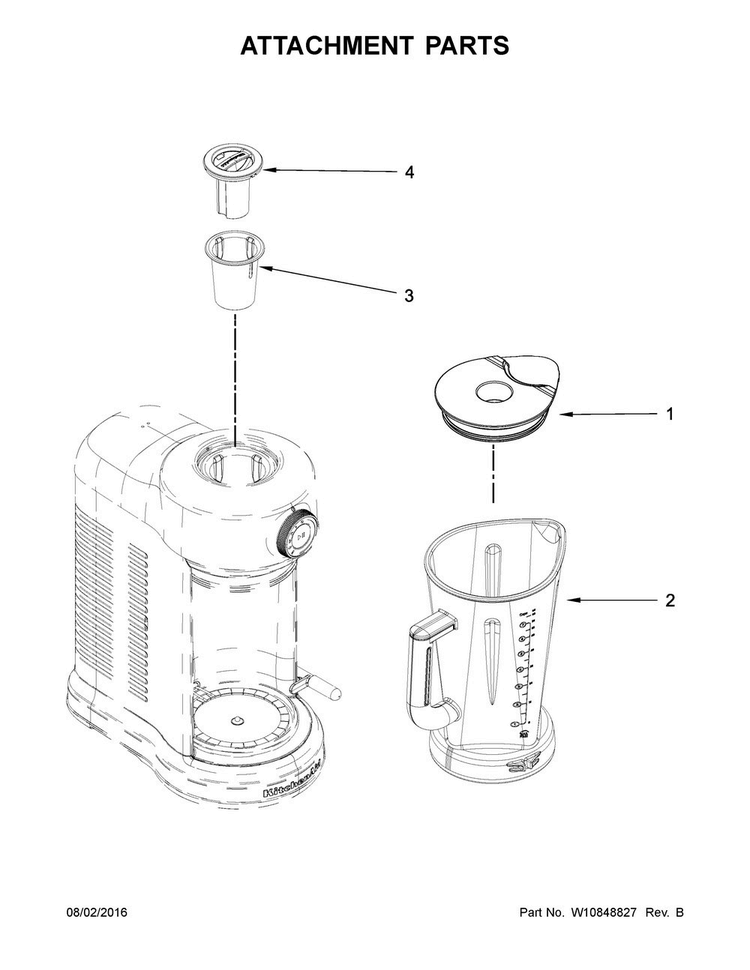 Attachment Parts Diagram and Parts List for 5KSB5070ZCA0  KitchenAid Blender