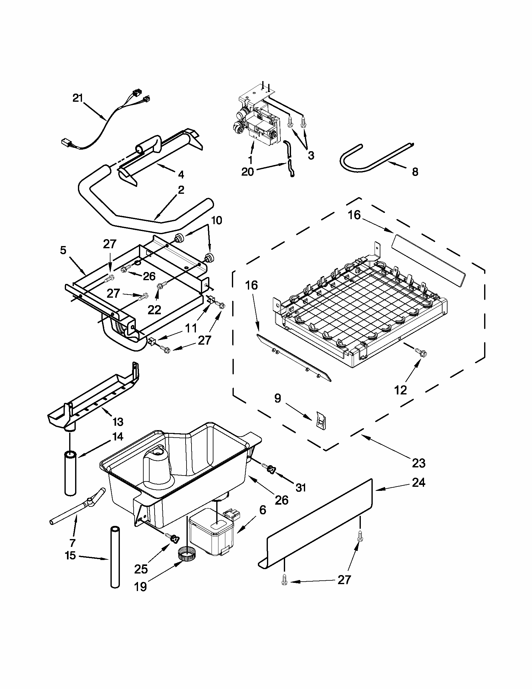Evaporator, Grid, And Water Parts Diagram and Parts List for 10689589707  Kenmore Ice Maker