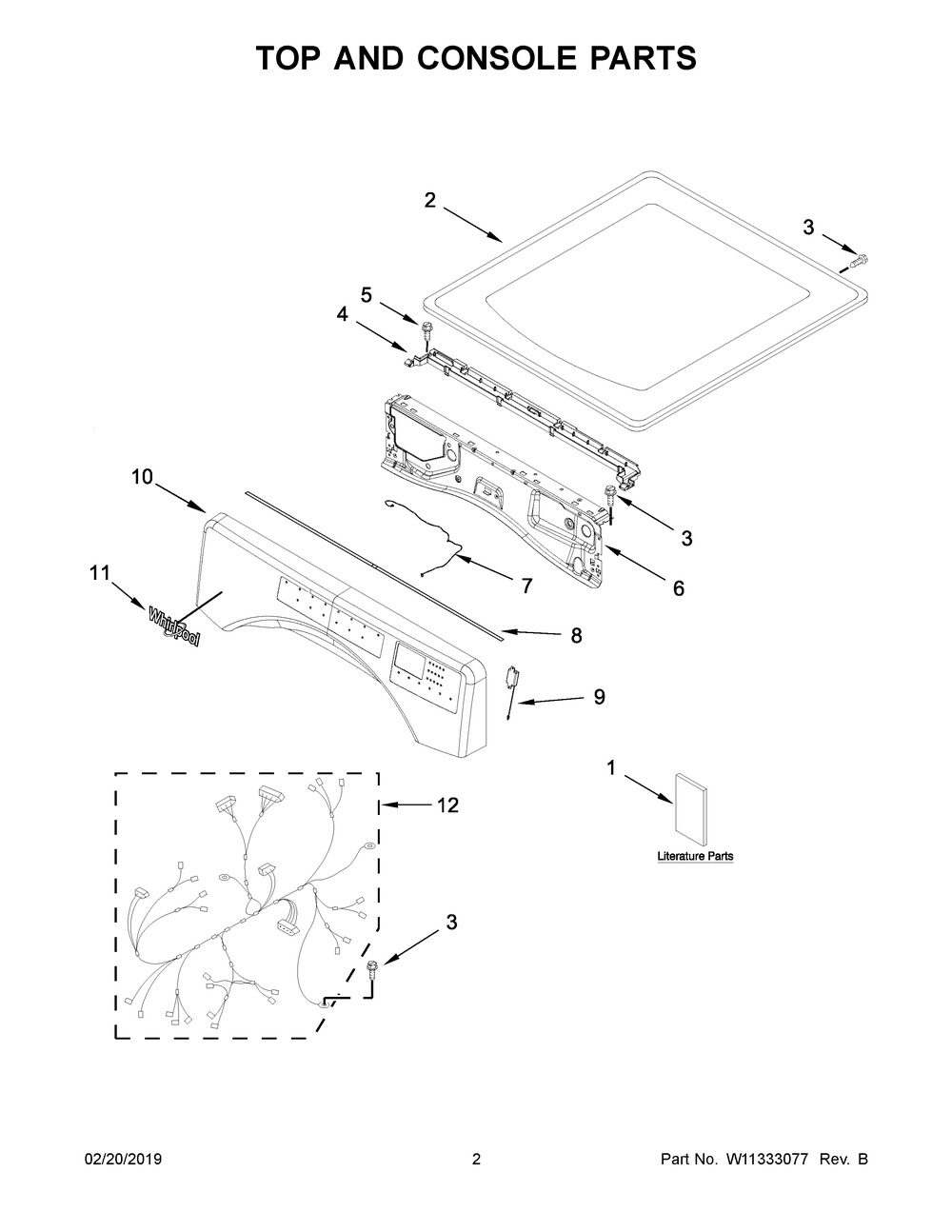 Top And Console Parts Diagram and Parts List for 7MWGD6620HW0  Whirlpool Dryer